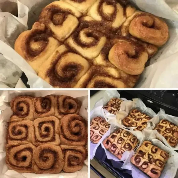 white and whole wheat cinnamon buns with home-made brown sugar