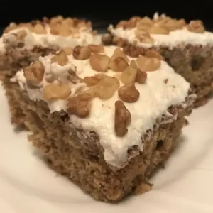 Lower Fat Banana Cake with Vanilla Frosting & Walnuts